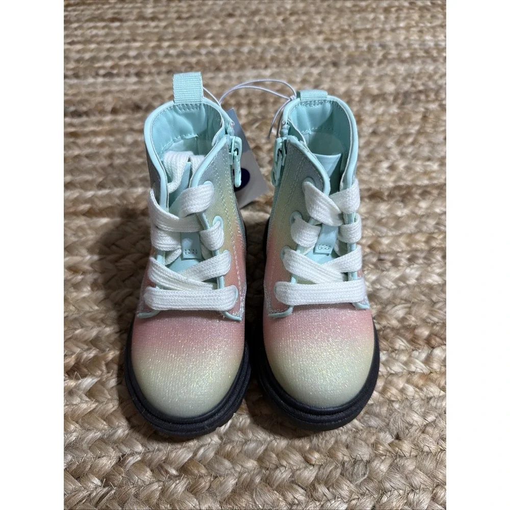 Cat & Jack Amaya Girls Size 6 Spring Combat Boots Pastel Shimmer Glitter New